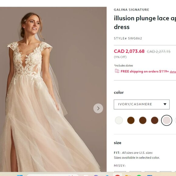 Galina Signature Ivory Wedding Dress Size 18 - Picture 7 of 7